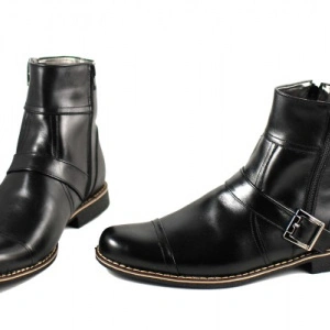 Ghete barbati negre piele naturala casual-elegante, cu fermoar si sireturi.