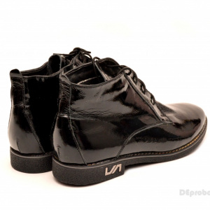 Ghete negre lacuite dama cu siret din piele naturala cod G41 - Img 2