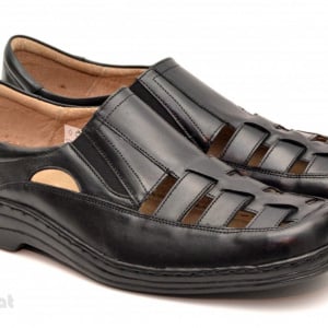 Pantofi barbati piele naturala negri de vara cu elastic cod P20