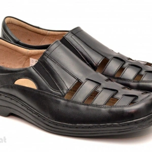 Pantofi barbati piele naturala negri de vara cu elastic cod P20
