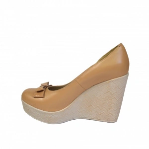 Pantofi bej dama din piele naturala platforma 11 cm