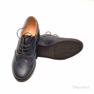 Pantofi dama bleumarin casual-eleganti din piele naturala Oxford