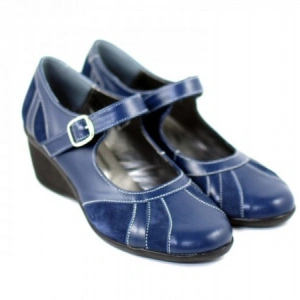 Pantofi dama bleumarin din piele naturala cu platforma