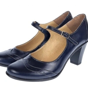 Pantofi dama eleganti din piele naturala Bleumarin cu toc de 5 cm