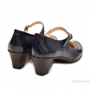Pantofi dama eleganti din piele naturala bleumarin cu toc de 5 cm