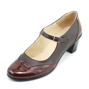 Pantofi dama eleganti din piele naturala maro cu toc de 5 cm