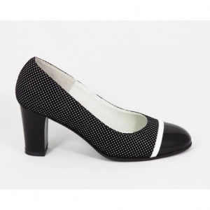 Pantofi dama eleganti din piele naturala negri cu buline