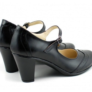 Pantofi dama eleganti din piele naturala negri cu toc de 7 cm