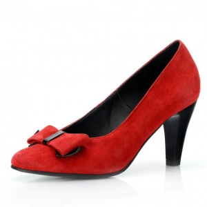 Pantofi dama eleganti din piele naturala rosii velur cod P300
