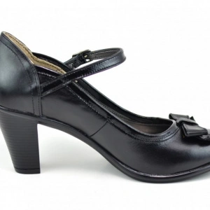 Pantofi dama eleganti negri din piele naturala cu funda