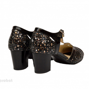 Pantofi dama negri cu toc aplicat din piele naturala cod P350 - Img 2