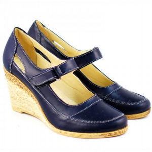 Pantofi dama piele naturala bleumarin cu platforma cod P74BL - Made in Romania