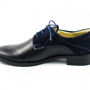 Pantofi dama piele naturala bleumarin cu siret cod P89BL - Made in Romania - Img 4