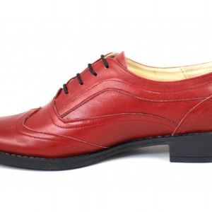 Pantofi dama piele naturala rosii cu siret