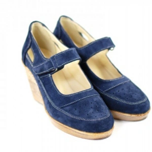 Pantofi dama piele naturala velur bleumarin cu platforma