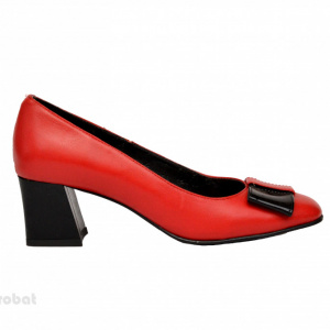 Pantofi dama rosii cu toc aplicat din piele naturala cod P354 - Img 3