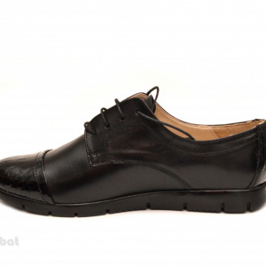 Pantofi dama sport-casual negri din piele naturala cu siret