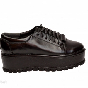 Pantofi negri dama cu talpa inalta 5,5 cm din piele naturala