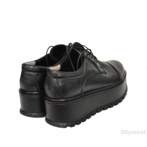 Pantofi negri dama cu talpa inalta 5,5 cm din piele naturala cod P204 - Img 2