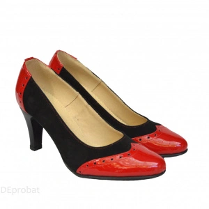 Pantofi negru cu rosu dama eleganti din piele naturala cod P373