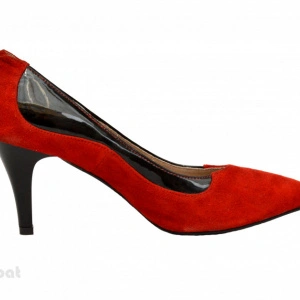 Pantofi stiletto dama eleganti din piele naturala rosii velur