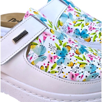 Saboti Dr Feet 21301 alb cu fluturasi - dama