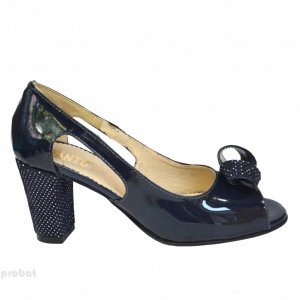 Sandale bleumarin dama din piele naturala toc aplicat 7 cm