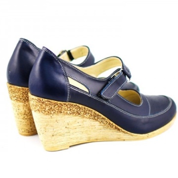 Pantofi dama piele naturala bleumarin cu platforma