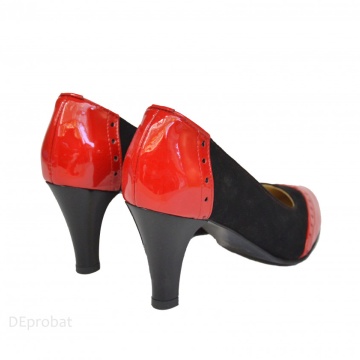Pantofi negru cu rosu dama eleganti din piele naturala