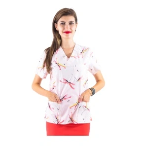Bluza medicala corai deschis cu libelule
