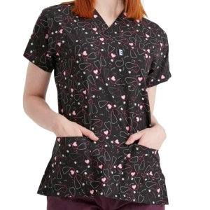 Bluza medicala neagra cu stetoscop