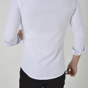 Camasa Slim Fit alba stil tunica vazut de la spate