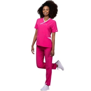 Costum medical Onyx dama - ciclam cu paspol alb