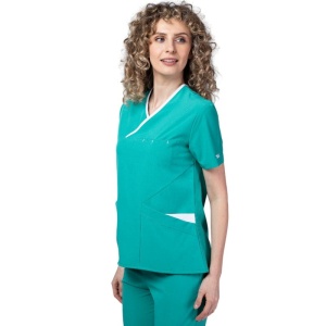 Costum medical Onyx dama - verde cu paspol alb