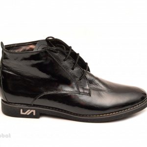 Ghete negre lacuite dama cu siret din piele naturala cod G41 - Img 3
