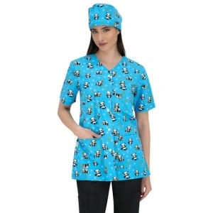Halat medical albastru cu panda - cu capse