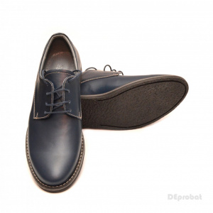 Pantofi barbati piele naturala bleumarin casual-eleganti cu siret cod P69BL - Img 5