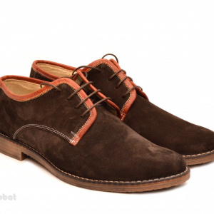 Pantofi barbati piele naturala velur maro casual-eleganti cu siret cod P112