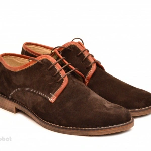 Pantofi barbati piele naturala velur maro casual-eleganti cu siret cod P112