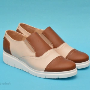 Pantofi dama bej casual-eleganti din piele naturala cu elastic cod P59