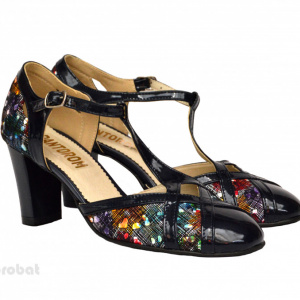 Pantofi dama bleumarin cu toc aplicat din piele naturala cod P344