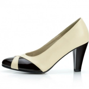 Pantofi dama eleganti din piele naturala bej cu negru cod P301