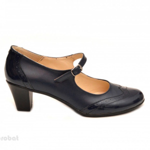 Pantofi dama eleganti din piele naturala bleumarin cu toc de 5 cm