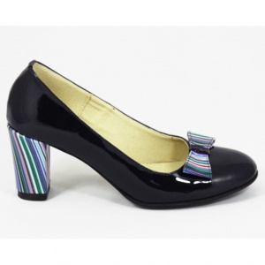 Pantofi dama eleganti din piele naturala bleumarin lacuiti