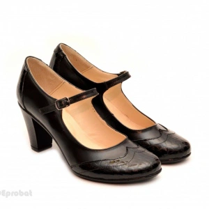 Pantofi dama eleganti din piele naturala negri cu toc de 7 cm cod P105