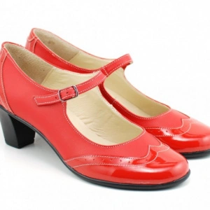 Pantofi dama eleganti din piele naturala rosii cu toc de 5 cm