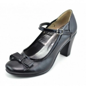 Pantofi dama eleganti negri din piele naturala cu funda