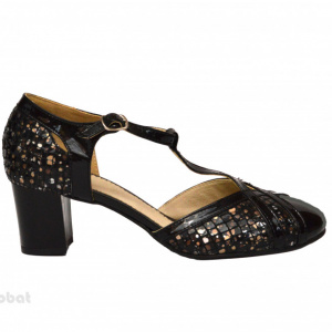 Pantofi dama negri cu toc aplicat din piele naturala cod P350 - Img 3