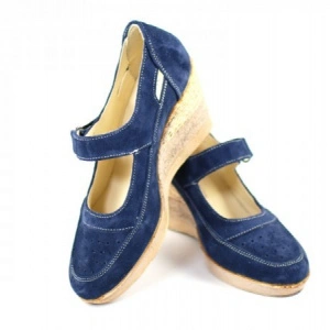Pantofi dama piele naturala velur bleumarin cu platforma