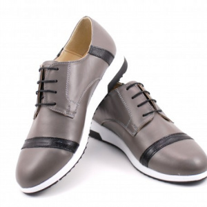 Pantofi sport dama piele naturala gri cu negru cod P83 - Made in Romania - Img 2